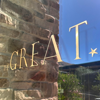 23k Gold Leaf for The Great - Malibu, CA 23k gold leaf branding gold gold leaf hand painted sign graphics sign painter sign painting storefront gold surface gilding
