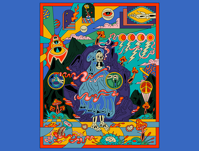 Trippy Cloaked Skeleton – Surreal Poster Art colors
