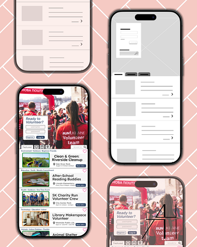 Wireframe Glow-Up ✨ Volunteer App Design behance concept concept app creative dailyui designinspiration figma figma design high fidelity low fidelity mobile app design product design ui ui design uiux ux design ux portfolio ux process volunteer app wireframe to prototype