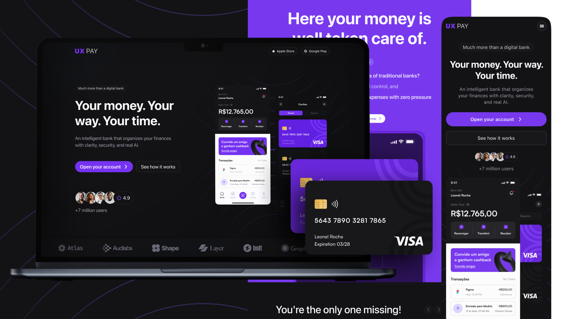 UX Pay Digital Bank | One Page app bank branding card design designdigital finance fintech graphic design illustration landingpage landingpagedesign layoutsite leonelrochaux onepage pay ui uidesign uxdesign website