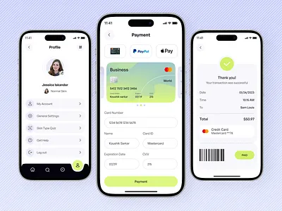 Payment and Profile screens -Beauty App Design add payment methods app beauty products cards checkout clean credit card design minimal mobile modern payment payment methods payment screen ui ux