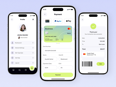 Payment and Profile screens -Beauty App Design add payment methods app beauty products cards checkout clean credit card design minimal mobile modern payment payment methods payment screen ui ux