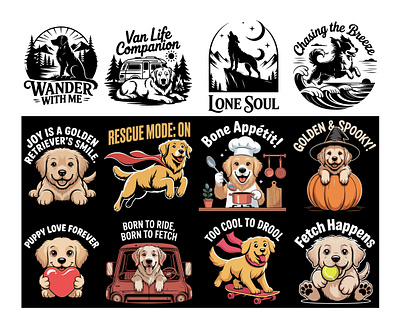 Golden Retriever Dog T-Shirt Design Collection. Dog Lover Vector dog themed apparel