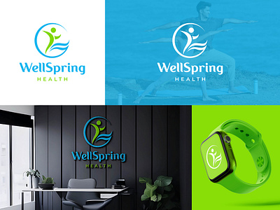 WellSpring Health logo activewellness blueandgreen creativeconcept dynamicdesign energydesign fitnessbranding freshdesign healthandwellness healthbranding healthsolutions healthyliving holistichealth logodesign naturalelements nutritionalhealth professionalbranding visualidentity vitality wellness yogalife