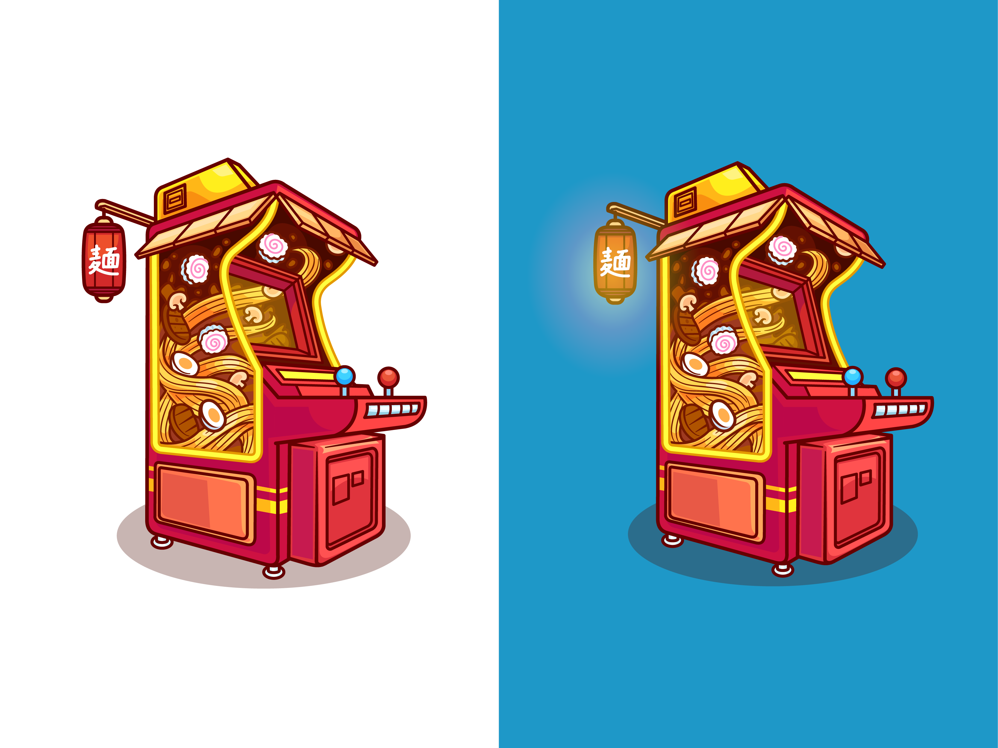Ramen Arcade pixel artwork as a colorful game-asset metaphor for locking Blender 5 ACES and HDR color before engine import