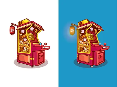 Ramen Arcade🍜 🕹️ arcade branding console doodle flat food game gaming icon illustration japanese food logo machine meat noodle play ramen retro technology