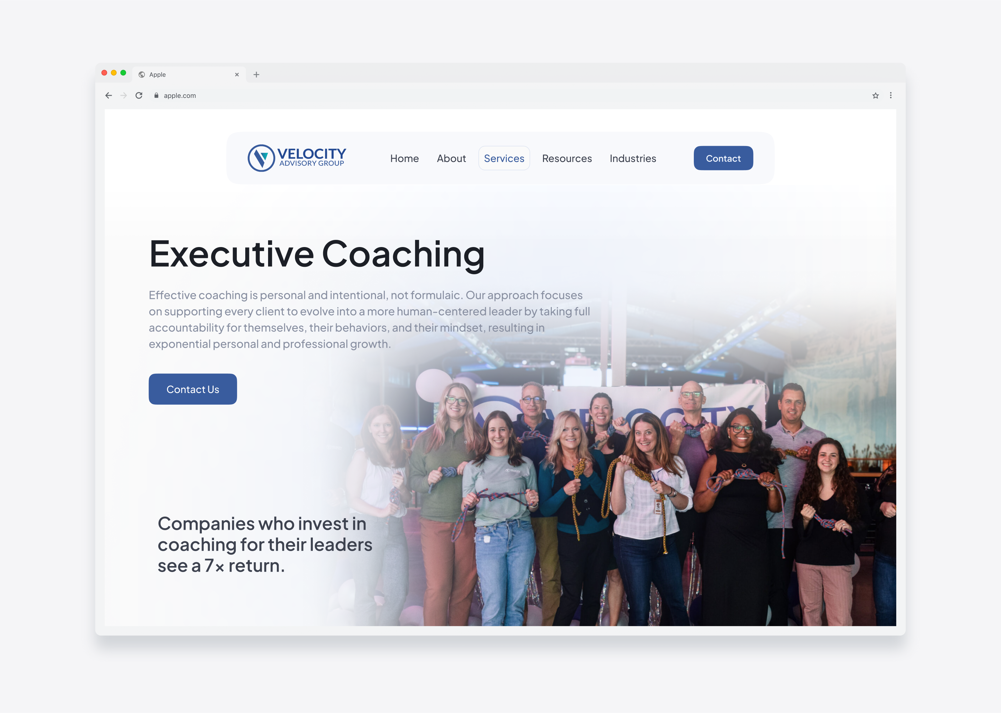 Velocity Advisory website Redesign Service - Executive Coaching interface product redesign service startup ui ux web