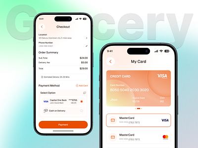 Smart - Grocery Mobile App UI/UX app design card management card ui checkout screen cleanui dailyui deliveryapp ecommerceapp grocery app ios minimal ui mobile app mobile app design payment ui product design shopping app uidesign user interface uxcasestudy uxdesign