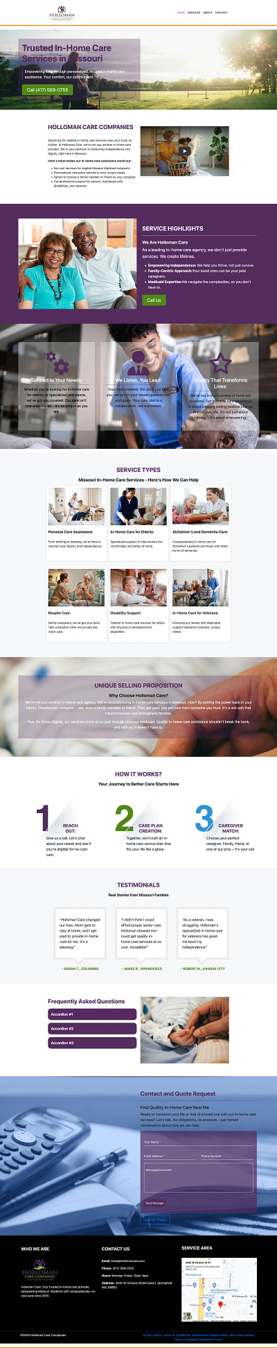 Holloman Care Companies branding graphic design landing page web design website