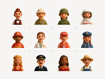 3D AI Avatars 3d ai avatar avatars characters diversity ethinicity humans icons labour man people profession 3d render woman worker