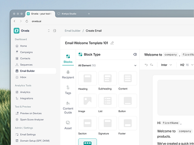 Orvela - Campaign Tools Email Builder campaign campaign marketing dashboard dashboard email builder dashboard marketing design email email builder marketing ui ux