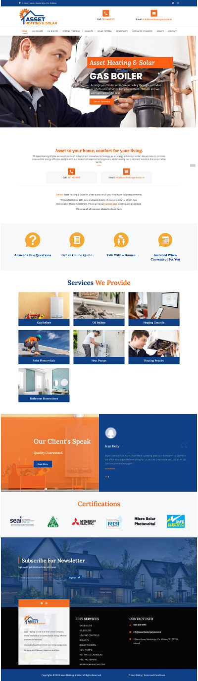 Asset Heating & Solar graphic design landing page web design website