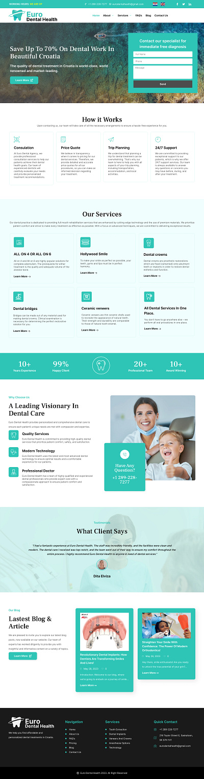 EURO DENTAL HEALTH graphic design landing page web design website