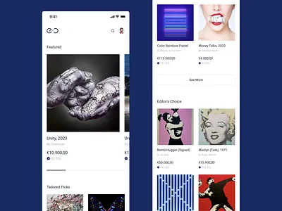 Evero - Mobile App Homepage app design art marketplace artworks blockchain design luxury goods marketplace design mobile app design nft nft marketplace phygital ui ui design ux ux design web 3.0
