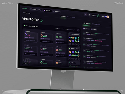 WhatTask: AI Virtual Office Workspace ai app design ai assistant ai dashboard ai fintech ai platform ai startup ai technology artificial intelligence automation crypto app dashboard ui etherium finance interaction platform product design saas dashboard tasks token web3 design