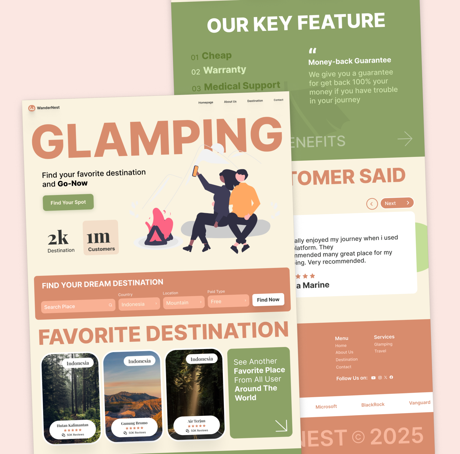 WanderNest - Glamping Web Design | Travel Website bold typografi camping website colorfull figma glamping idea modern website travel travel web trending trends ui design ui ux unique website ux design web design whitespace