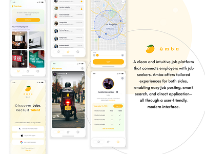 Amba – Dual-Side Job Matching App (Employer & Employee Platform) app design employer app job marketplace job searching app mobile app design prototyping search range ui design uiux user experience user interface ux design