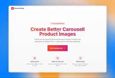 BannerSnap — Create Carousell Images in Seconds banner creator carousell ecommerce listing tool lovable product listing saas ux web app