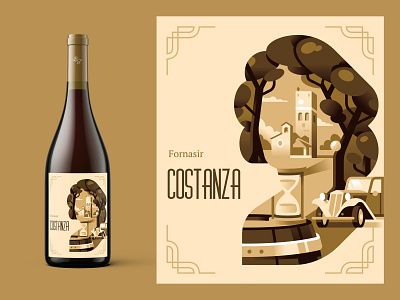 Fornasir Costanza - Wine label art art deco bottle cinema design geometric illustration label packaging vintage wine winery