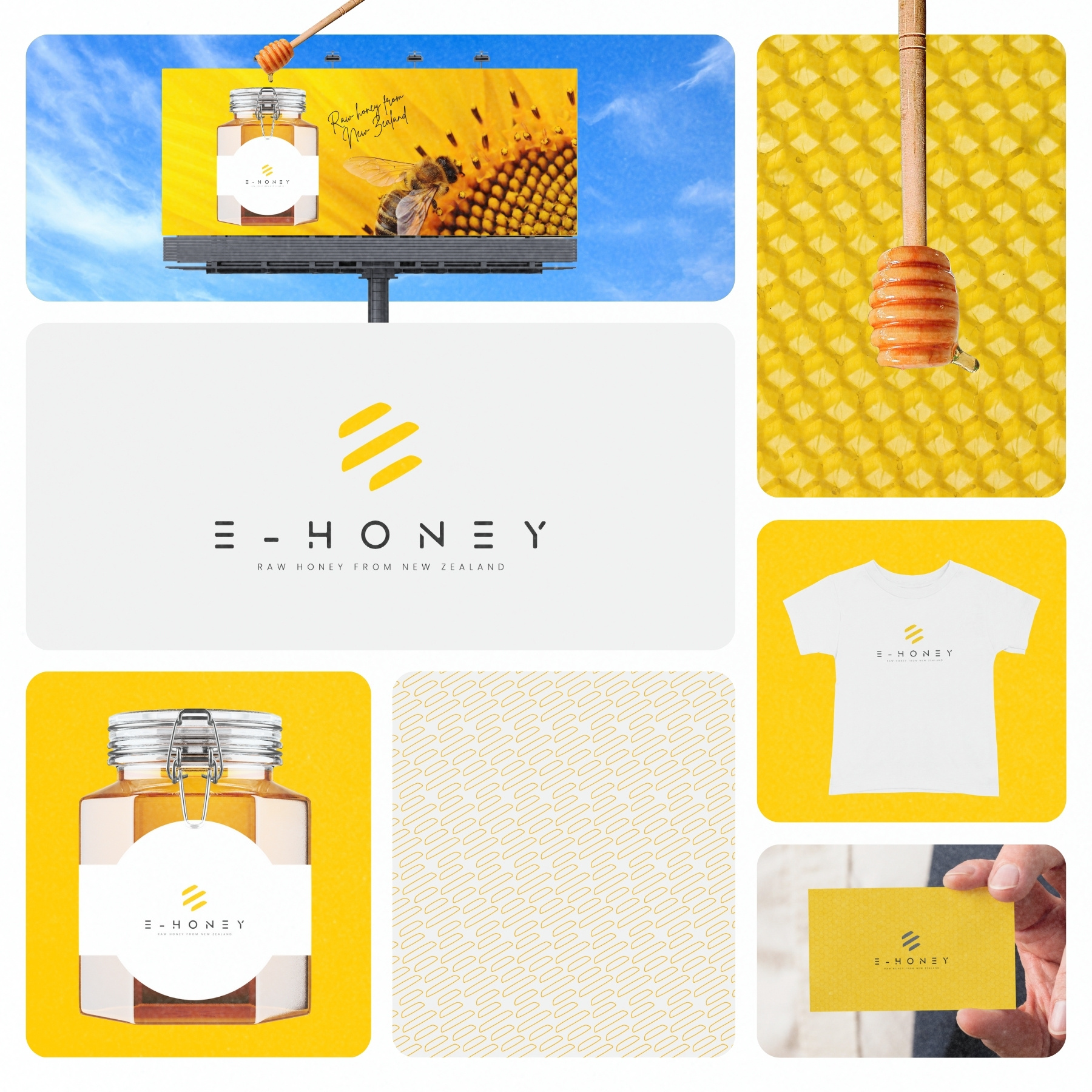 Logo Design for Organic Honey Brand E-Honey | Raw Honey from New brand identity branding custom flat handcrafted handmade honey honey brand illustration lettermark logo logo design minimal modern new zealand organic organic honey raw symbolic visual identity