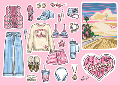 “California Dreaming” Illustrations stickers pack art bitmapgraphic branding design digitalart digitalillustration fashionillustration graphic design illustration logo sticker stickerdesign stickerillustration