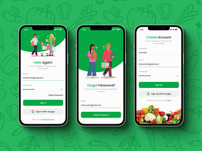 Grocery Mobile App Authentication appauthentication appsignup authenticationdesign cleanui design ecommerceapp figmadesign forgotpassword groceryapp grocerydeliveryapp grocerymobileapp loginflow loginui minimaldesign mobileappdesign mobilelogin modernui signupui uxdesign