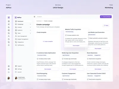 AdFlux – Web Dashboard for Marketing admin dashboard core app dashboard creative dashboard crm dashboard dashboard dashboard ui email dashboard event dashboard marketing marketing design marketing ui marketing website mobile dashboard modern dashboard progressive web app tracking dashboard user dashboard web app web dashboard webapp