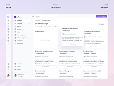 AdFlux – Web Dashboard for Marketing admin dashboard core app dashboard creative dashboard crm dashboard dashboard dashboard ui email dashboard event dashboard marketing marketing design marketing ui marketing website mobile dashboard modern dashboard progressive web app tracking dashboard user dashboard web app web dashboard webapp