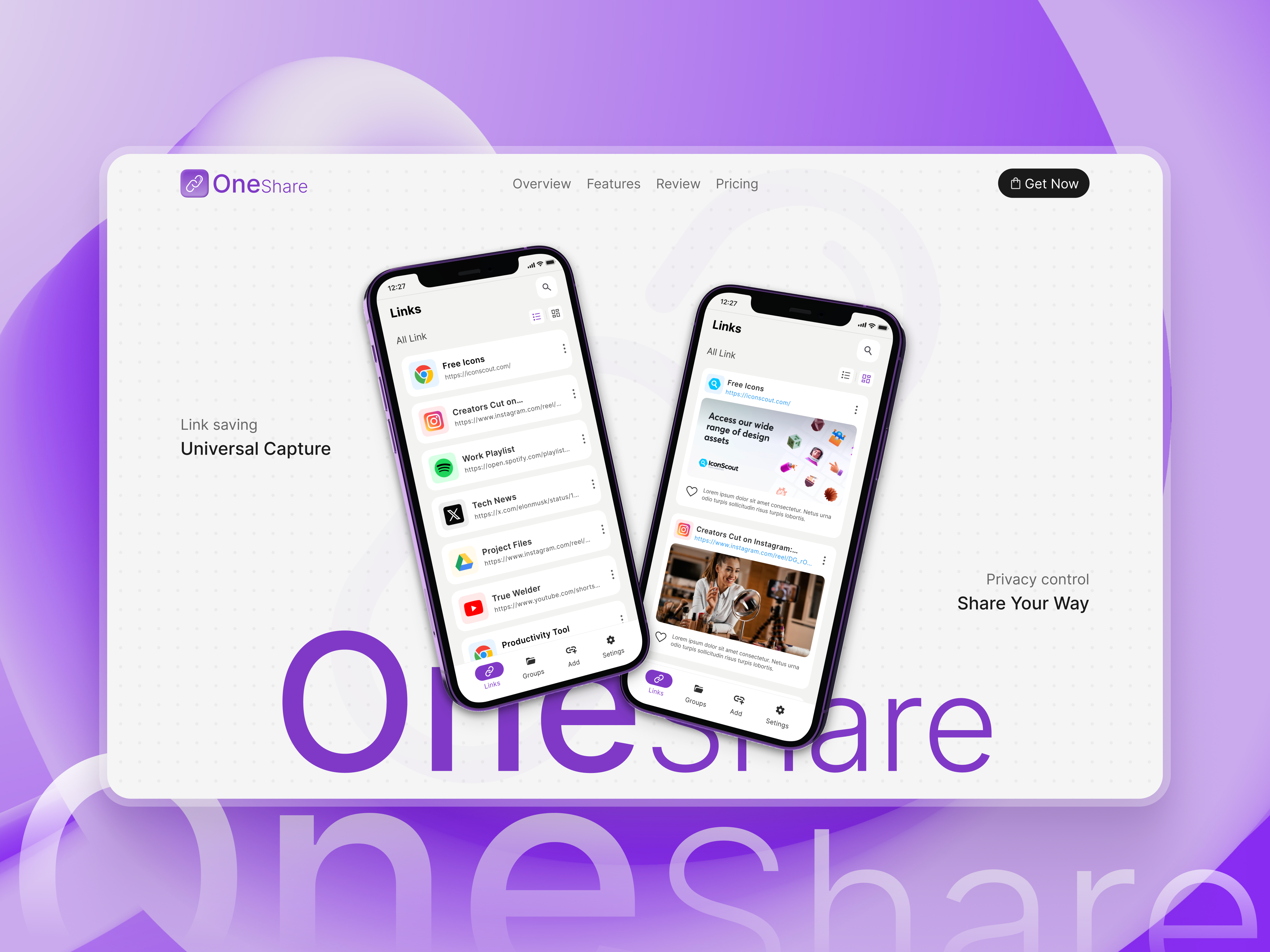 OneShare – Organize What Matters ✨ animation digitalorganize linksharing organizelinks saveandshare sharesmarter ui
