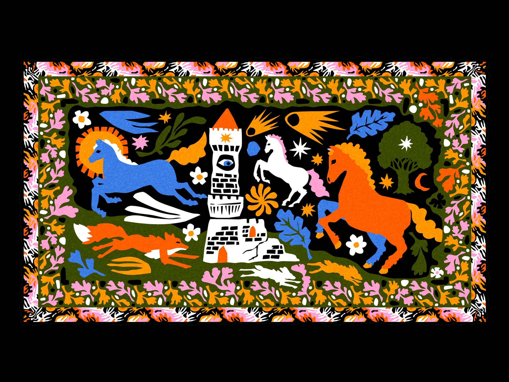 A Secret Herb Garden in the Forest 1 of 5 art botanical castle fairytale folk tale folklore horse horses illustration keep knight magic magical medieval pattern design patterns storytelling