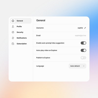 Settings modal for Brainwave 2.0 clean minimal modal settings ui design