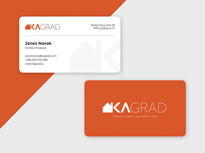 KA Grad - Business card brand branding business businesscard company construction figma graphic design house icon identity logo orange
