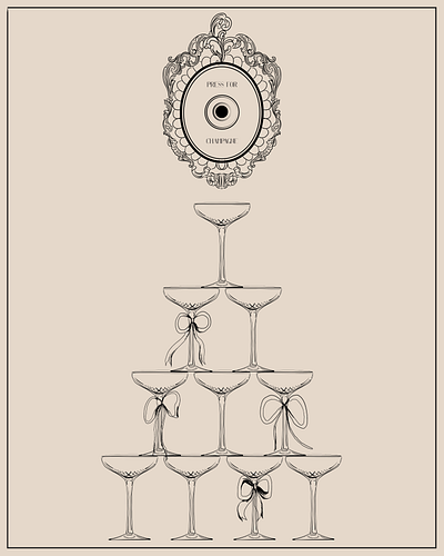 Press for Champagne art print graphic design illustration line drawing sketch