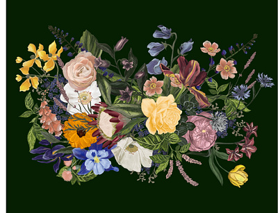 Velvet Garden art print floral art graphic design illustration moody flowers