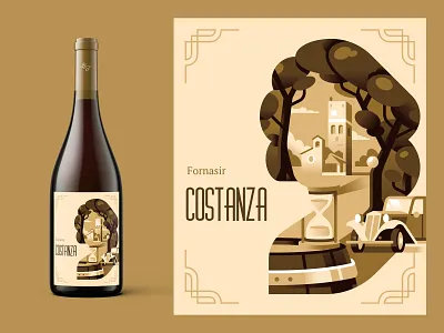Fornasir Costanza - Wine label art deco bottle design geometric illustration label packaging vintage wine wine label