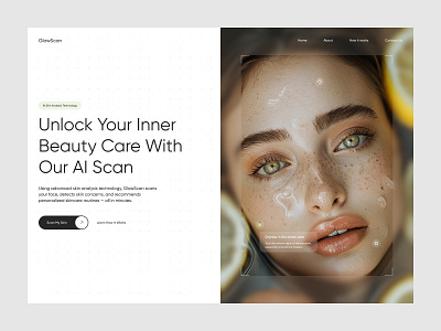 website concept. ai skin analysis tech. ai analysis beauty care concept glow minimal modern scan scin tech web website