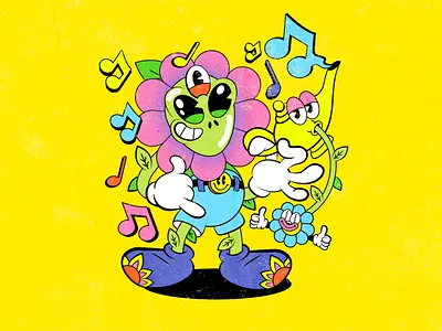 Mascot for a music event 1930 1930s alien animation branding cartoon character design event flower illustration label mascot music old cartoon old school party vintage