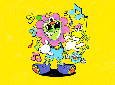Mascot for a music event 1930 1930s alien animation branding cartoon character design event flower illustration label mascot music old cartoon old school party vintage