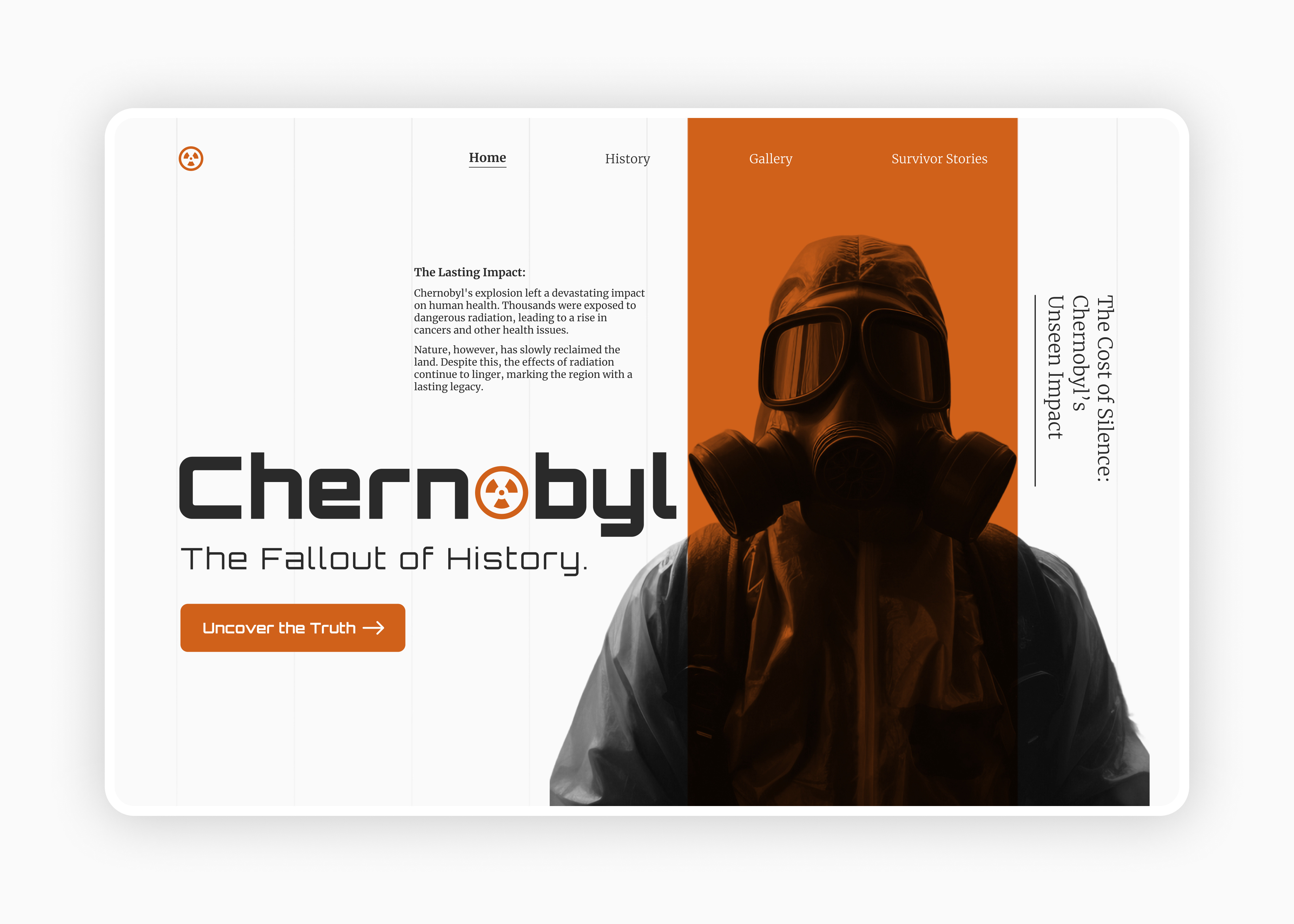 Chernobyl — The Fallout of History chernobyl creative creative section hero section interface landing page ui web design website design