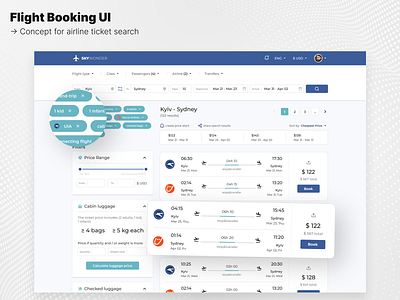 Flight Booking UI filter search tickets ui