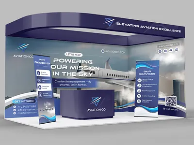 Trade Show Booth Design for Aviation Company ads backdrop banner design billboard design booth design branding brochure design event backdrop exhibition design exhibition stand flyer design graphic design marketing marketing materials pop up banner poster design print design signage design trade show booth tradeshow banner