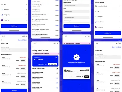 Wallet & Gift Card Screens - Food Delivery App design gift card gift card screen graphic design mobile app design mobile application wallet wallet screen