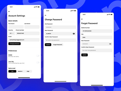 Account Settings - Food Delivery App account settings change password design forgot password graphic design mobile app design mobile application settings