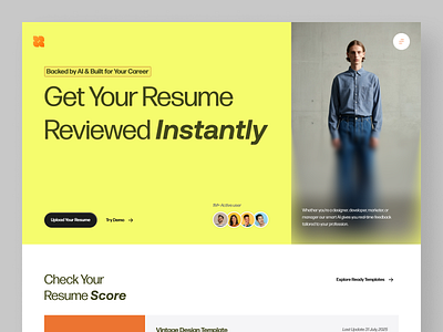 Resume.ai | Resume Review Landing Page ai based landing page ai website colorful landing page corporate flat landing page minimal modern design modern minimal website product design punchy design landing page resume landing page resume review by ai resume review website resume website landing page resume.ai ui user interface ux website for review