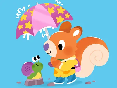 Being kind is kind of lovely 🐿️ 🌧️☔ art cute friday illustration illustrator kidlit kidsbooks kindness snail squirrel weekend wholesome