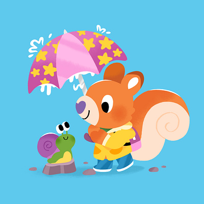 Being kind is kind of lovely 🐿️ 🌧️☔ art cute friday illustration illustrator kidlit kidsbooks kindness snail squirrel weekend wholesome