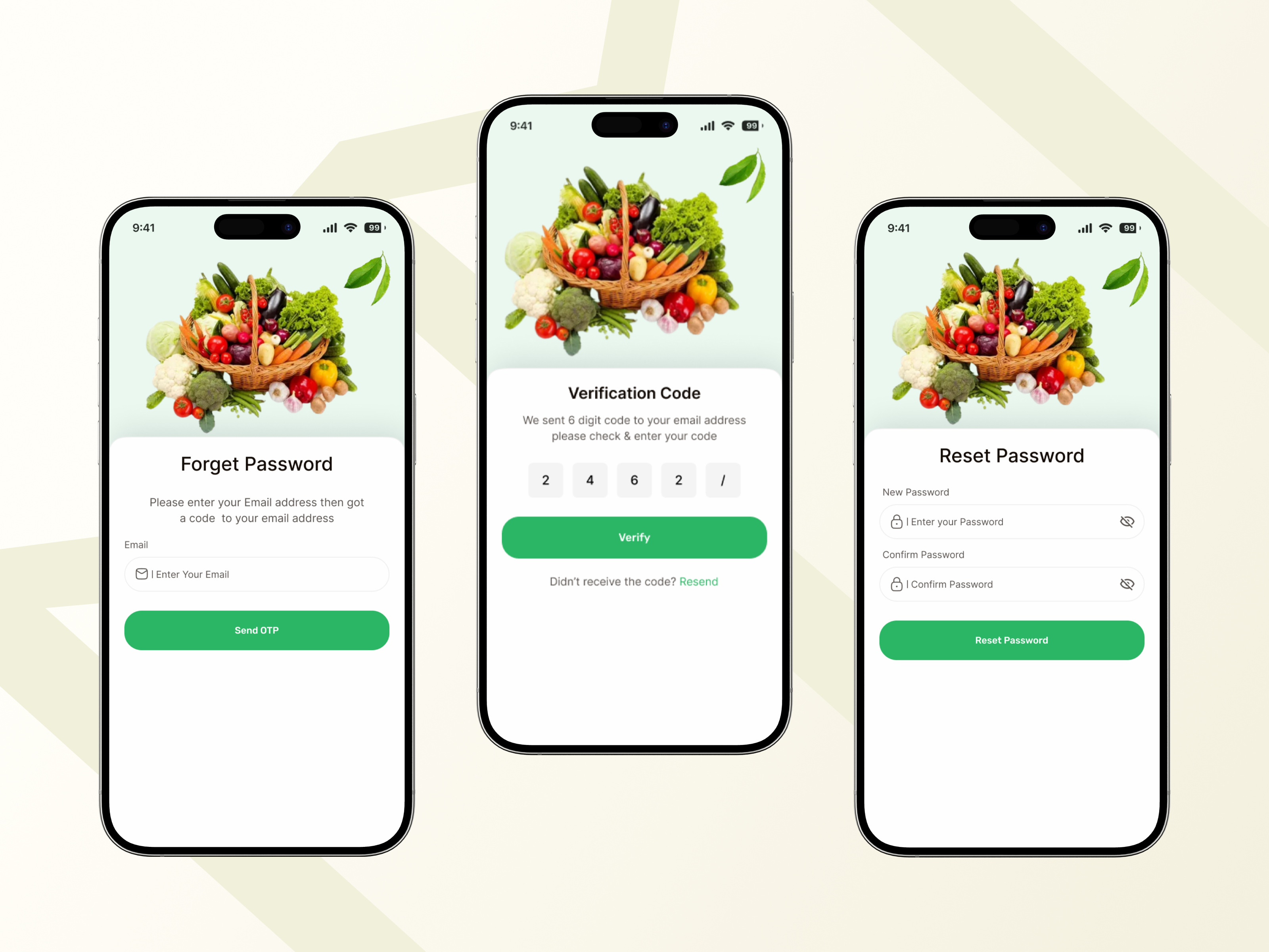 Grocery Mobile App UI UX appmockup appui clean design cleanui dailyessentials delivery app design e commerce figmadesign forget password grocery app login mobile app password reset reset password signup ui userexperience ux