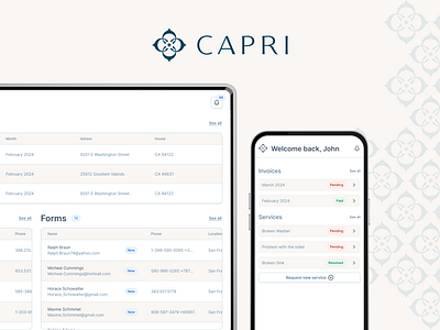 Capri Housing - Temporary Housing Admin Dashboard dashboard ui ux webdesign