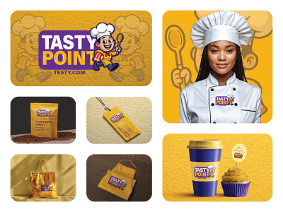 Tasty Point – Fun & Bold Food Brand Identity Design bakerylogo brandingdesign cafebranding cheflogo foodbrand foodbranding foodlogo funlogo logodesigner mascotlogo modernlogo restaurantbranding visualidentity