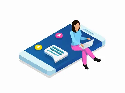 Young Woman, smartphone, message 3d animation branding graphic design logo motion graphics ui